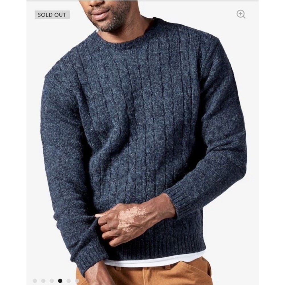 Line Of Trade Mariner 100% Shetland Wool Navy Cable Knit Fisherman Sweater Men L